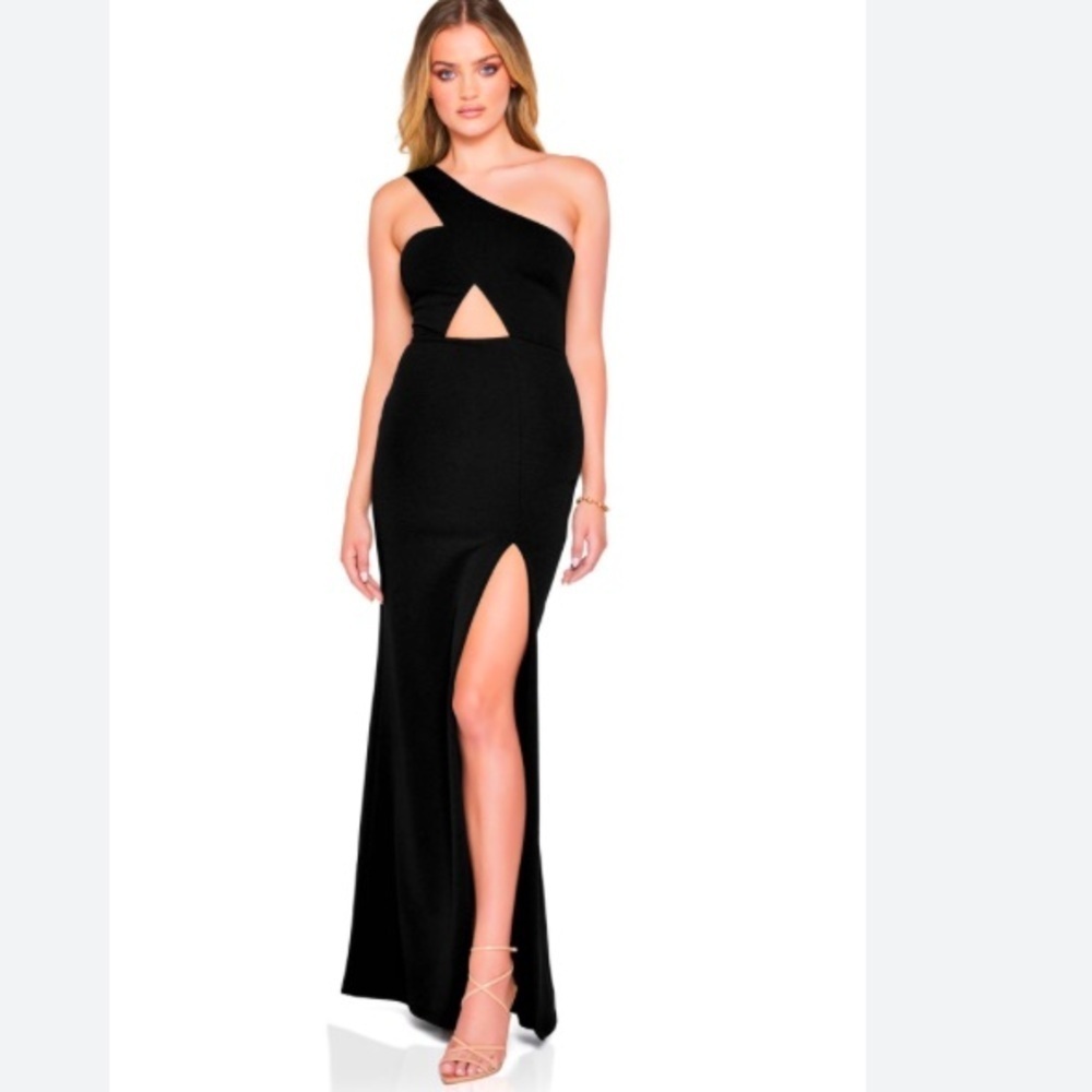 NWT Nookie Bliss Cut Out Gown Black Size M Formal Evening Dress Slit